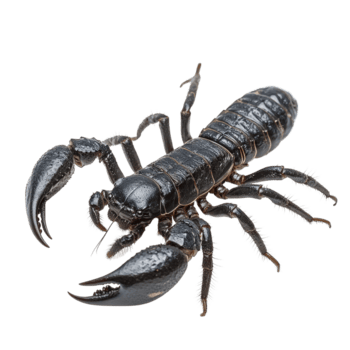 Detailed closeup of a scorpion Pandinus imperator on a transparent background showcasing its features and texture, Scorpion Pandinus imperator isolated on transparent background png