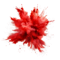A vibrant red color explosion isolated on a clean transparent background showcasing dynamic splashes of pigment and powder, red color explosion isolated on transparent background png