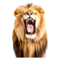 Majestic Lion Roaring with Open Mouth Surrounded by Luxurious Mane png