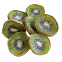 Dried kiwi slices arranged on a clean transparent background showcasing their vibrant green color and unique texture, kiwi dried on transparent background png