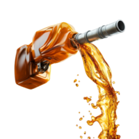 Gasoline flows from a fuel pump creating a dynamic splash against a clean transparent backdrop, Gasoline gushing out from pump isolated on transparent background png