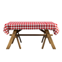 A picnic table with a red checkered tablecloth set for outdoor gatherings on a sunny afternoon, Picnic Table with Red Checkered Tablecloth on transparent background png