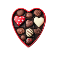 Delicious heartshaped box of assorted chocolates for Valentines Day celebration on a transparent background, Valentines Day Chocolate Box Isolated on transparent background png