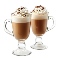 Delicious coffee topped with whipped cream and chocolate shavings on a bright transparent background, glasses of coffee with whipped cream on transparent background png