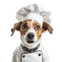 Funny dog dressed as a chef, standing against a clean transparent background with an adorable expression, Funny Dog Wearing Chef Outfit Isolated on transparent background png