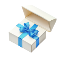 An elegant transparent gift box adorned with a blue ribbon awaits special moments and celebrations, transparent open gift box or present with blue ribbon isolated on transparent background png