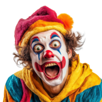 A playful clown tries to surprise and scare onlookers with a cheerful expression against a bright backdrop, Clown trying to scare surprise someone on transparent background png