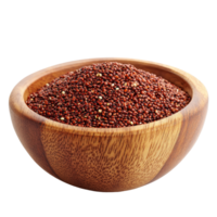 Red quinoa in a wooden bowl isolated on a transparent background for healthy eating and cooking inspirations, red quinoa in wood bowl isolated on transparent background png