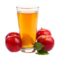 Refreshing apple juice served in a clear glass with fresh red apples on a transparent surface, A glass of apple juice with red apples isolated png