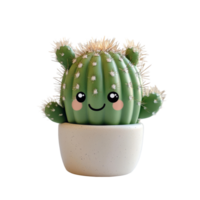 Adorable kawaii cactus character in a simple pot against a minimalist transparent background showcasing its charm and personality, Cute kawaii cactus on a transparent background png