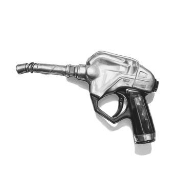 A gas nozzle resting on a flat surface, showcasing its design and functionality during a bright daylight setting, gas nozzle png