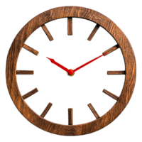 Rustic Wooden Wall Clock with Red Hands and Simple Design png