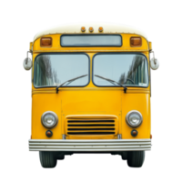 A classic yellow bus stands isolated on a transparent background, showcasing its vintage charm and timeless design, bus isolated on transparent png