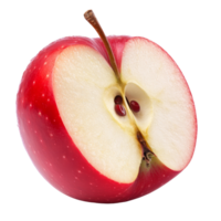 A fresh red apple cut in half, showcasing vibrant color and smooth texture against a transparent background, Half of red apple isolated on transparent background png