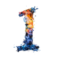 Colorful abstract representation of the number one created with fluid textures on a transparent background for artistic interpretation, consonant letter a is used to make words on transparent png