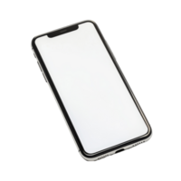 Modern smartphone resting on a transparent surface, showcasing a sleek design with a large touchscreen display, Black modern smartphone on transparent backgroundfile png