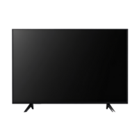 A contemporary black television set on a minimalistic transparent background showcasing modern design aesthetics, large modern black TV, file of isolated object with shadow on transparent background png