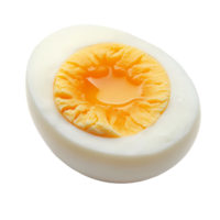 A perfectly boiled egg sliced in half, revealing the vibrant yolk on a transparent background, boiled egg on transparent background full depth of field png