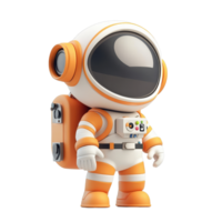 Charming cartoon astronaut character ready for space exploration in a vibrant transparent and orange spacesuit design, Cute 3D Cartoon Astronaut Characters, Space Explorers Isolated on transparent png