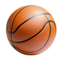 A detailed view of a basketball lying on a transparent surface, showcasing its texture and design features, basketball isolated on transparent png