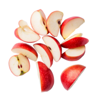 Freshly sliced red apple arranged on a clean transparent background showcasing natural color and texture, Slices of fresh red apple on transparent background png