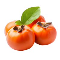 Fresh persimmons with vibrant leaves isolated on a clean transparent background for culinary and artistic presentation, persimmons with leaf isolated on transparent background png