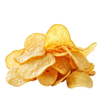 A delicious pile of golden potato chips isolated against a clean transparent background ready for snacking anytime, Potato chips isolated on transparent background png