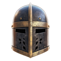 Medieval knight helmet isolated on a transparent background showcasing intricate design and craftsmanship from the era, medieval knight helmet isolated on transparent background png
