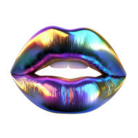 Vibrant rainbow lips illuminated in chrome color against a minimalist transparent background, 3d lipsrainbow iluminated chrome color, isolated transparent background png
