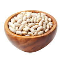 A rustic wooden bowl filled with fresh transparent beans on a clean transparent background, transparent beans in wood bowl isolated on transparent background png