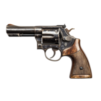 Classic revolver gun isolated on a pristine transparent background with realistic detailing and craftsmanship, Revolver gun isolated on transparent background png