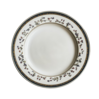 Elegant porcelain plate adorned with floral design placed on a soft transparent tablecloth for a refined dining experience, plate on tablecloth on transparent backgroundfile png