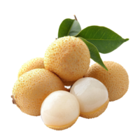 Fresh longan fruit showcasing its sweet, juicy flesh against a clean transparent background, longan sweet fruit on transparent background png