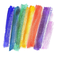 Vibrant rainbow colored wax pastel scribbles creating an abstract art piece on a blank background, rainbow colored drawn colorful scribble wax pastel isolated on transparent background png