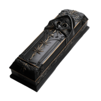 An elegantly designed black magic coffin featuring a stunning sha transparent gemstone on its surface, black magic coffin, file of isolated object with shadow on transparent background png