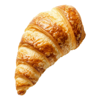 A golden brown croissant on a clean transparent surface, highlighting its flaky layers and tempting texture, Delicious Croissant on a transparent background png