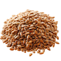 A closeup of a heap of flax seeds on a clean transparent background showcasing their texture and color details, Flax seeds heap on transparent background png