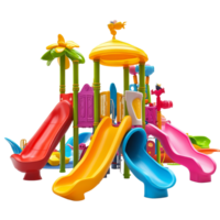 A vibrant playground for children featuring colorful slides and engaging play structures designed for fun and exploration, Colorful playground for children on transparent backgroundfile png