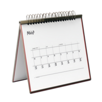 A simple table calendar with a spiral binding set against a clean transparent background, table calendar 2025 may isolated on transparent background png