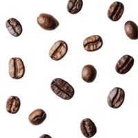 Flat lay of assorted coffee beans arranged artistically on a clean transparent background, showcasing their rich textures and colors, Coffee beans over transparent background flat lay Stock Photo png