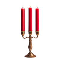 Elegant Three-Arm Candle Holder with Red Candles and Flames png
