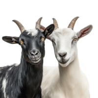 Two adorable goats standing side by side on a plain transparent background in a bright and cheerful setting, Goats on transparent background png