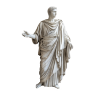 Classical marble statue depicting a figure in flowing robes against a minimalistic transparent background, Marble statue on transparent background png