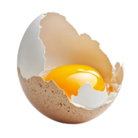 A cracked eggshell revealing bright yellow yolk and transparent on a simple, bright background in an elegant culinary setting, Cracked egg shell revealing egg yolk and transparent isolated png