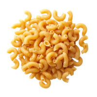 A pile of macaroni pasta on a clean transparent background showcasing its curved shapes and vibrant color, macaroni pasta on transparent background png