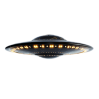 A classic UFO spaceship with its lights illuminated against a transparent background, showcasing an iconic extraterrestrial design, Classic UFO Spaceship with Lights On transparent background png
