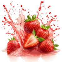 Refreshing strawberry juice splashes into a cluster of ripe strawberries creating a vibrant scene of flavor, Strawberry juice splashing with its fruits isolated png