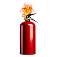 Red Fire Extinguisher with Flame and Smoke on a png