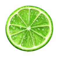 Juicy slice of lime with droplets on a bright transparent background ready for culinary use or refreshing drinks, Juicy slice of lime isolated on transparent background png