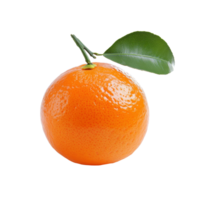 Fresh Mandarin orange with a green leaf, showcasing vibrant color and texture against a clean transparent background, Mandarin orange isolated png